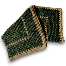 Hand Crocheted Blanket Baby Lap Afghan Camo Green Tan 36"x34" NWOT