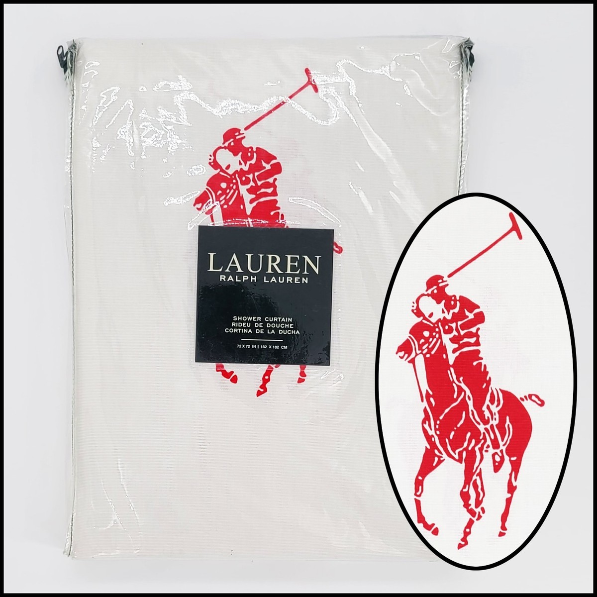 ラルフローレン シャワーカーテン Ralph Lauren polo Ralph Lauren Fabric Shower Curtain White with Polo Pony Logo