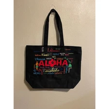 Island Accent Hawaii Aloha Tote Bag Black Travel Beach Pool Grocery