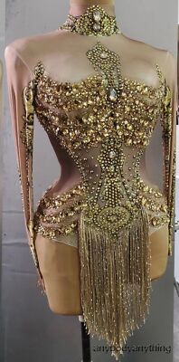 Flashing Gold Fringe Rhinestone Body Dress Women Dancer Show Wear Sexy Prom Wear | eBay Flashing Gold Fringe Rhinestone Body Dress Women Dancer Show Wear Sexy Prom Wear | eBay
