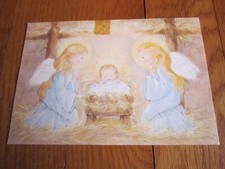 Vintage Christmas Card USED Angels Jesus Nativity Manger Hallmark TAPE