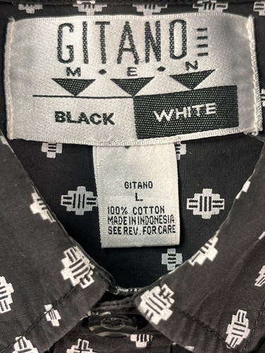 VTG Gitano Shirt Mens L Black White Button Front Southwest Inspired - Picture 6 of 16