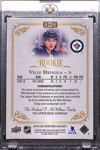 Ville Heinola 2019-20 UD Stature Rookie Autographed Card 169/199 - Picture 2 of 2