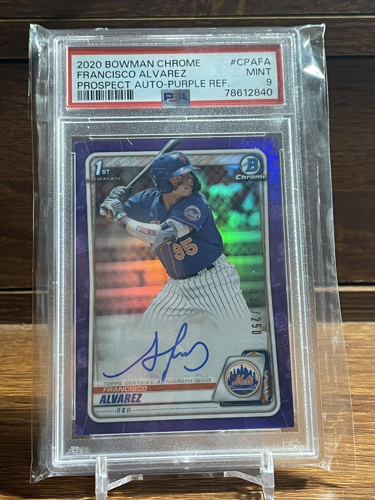 2020 Bowman Chrome Baseball Francisco Alvarez 1st Purple Auto /250 PSA 9 🔥🔥🔥