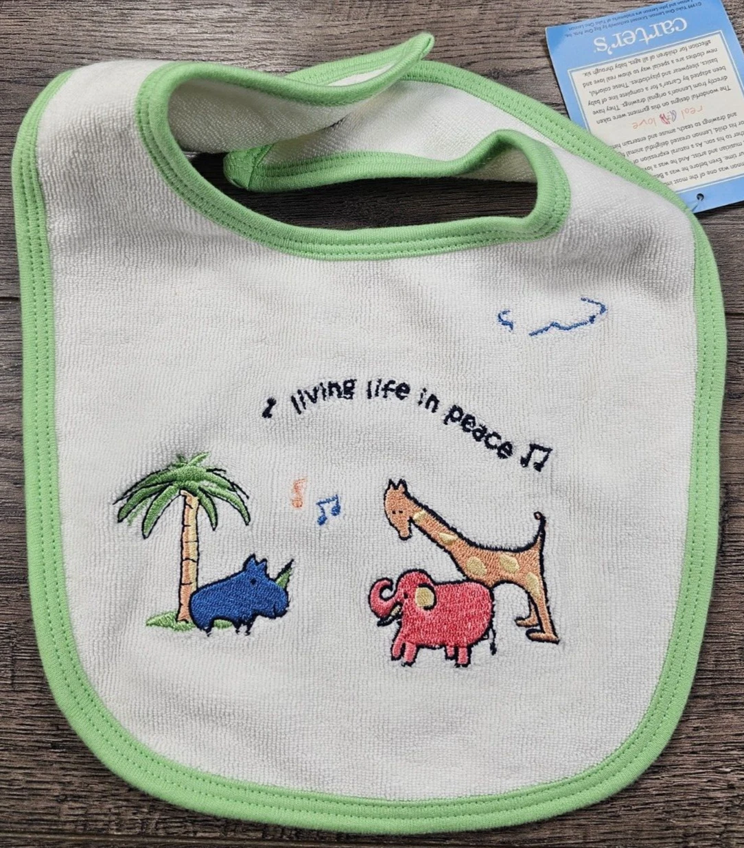 Baby Girl Boy New Vintage Carter's John Lennon Green Trim Baby Bib