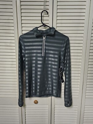 VOGO Athletica NWT Gray On Gray Striped 1/4 Zip Training Shirt Top Ladies Small