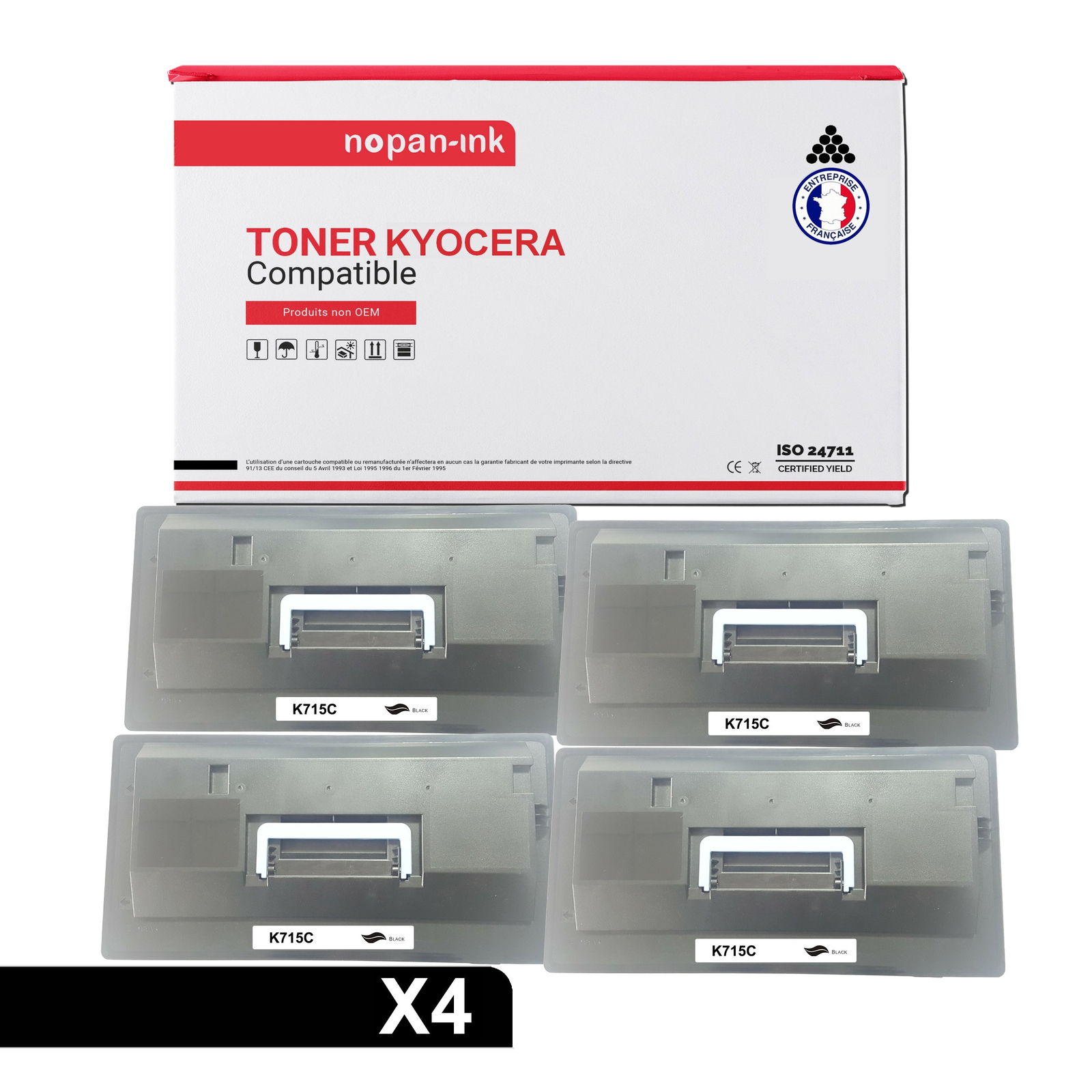 Toner KYOCERA TK715 Noir NOPAN-INK x4 : évitez les pannes d'encre et les textes pâles au bureau