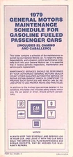 1979 GM General Motors Maintenance Schedule for Gasoline Passenger Cars