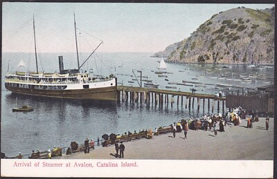 C 1907 Vintage Postcard Arrival of Steamer at Avalon SANTA CATALINA ISLAND CA