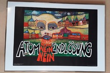 Hundertwasser Poster Kunstdruck gerahmt, 70x100cm "ATOM ENDLÖSUNG NEIN"