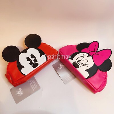 Disney Parks Mickey Mouse & Minnie Mouse Pencil Case 9'' NEW WITH TAG (SET OF 2)
