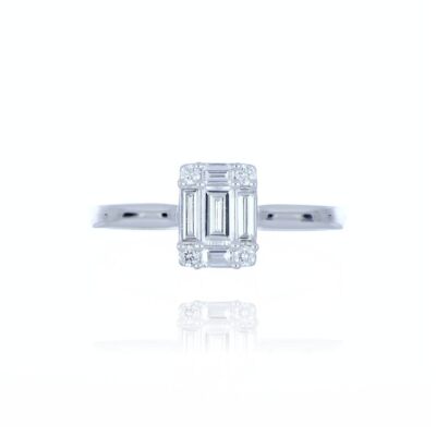 Cluster-Ring 18 kt Weißgold 0,54 kt Baguetteschliff Diamant Illusion
