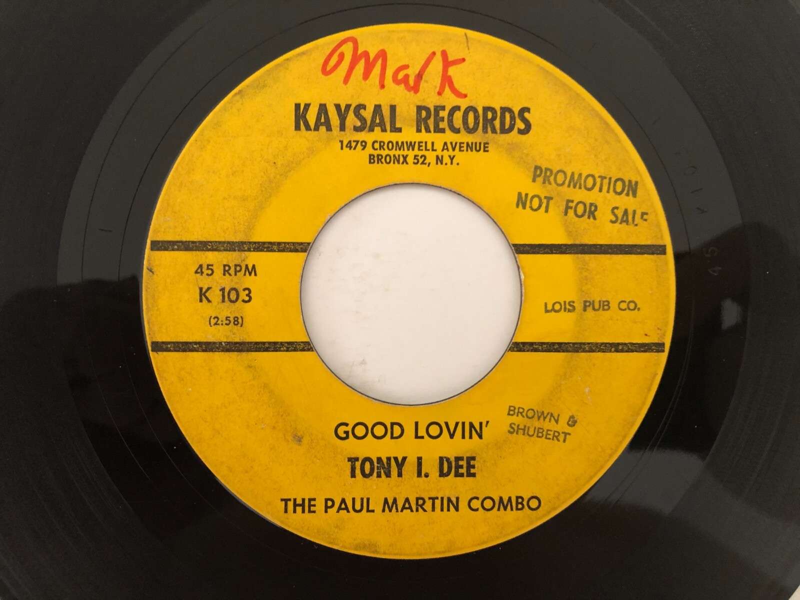 '65 Bronx R&B Frat Rocker 45 TONY I. DEE Good Lovin KAYSAL hear