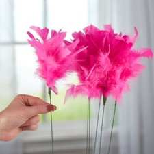 Set of 6 Hot Pink Fuzzy Real Feather 14" Decorative Sprays