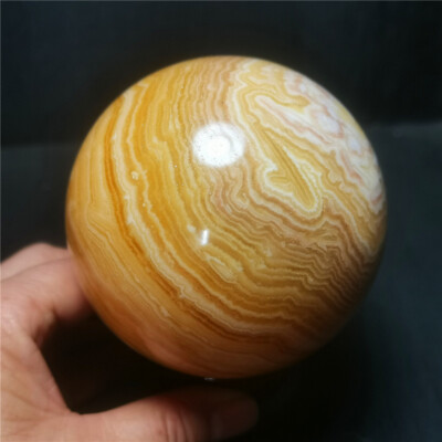 TOP 878G Natural Polished Gold Colorful Line Agate Stone Sphere Ball  R711