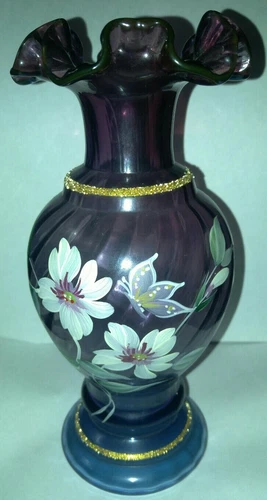 Fenton Mulberry Hand Painted Vase 8 3/4" Tall SIGNED