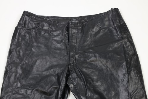 Vintage 90s Streetwear Womens 14 Faded Wide Leg Flared Leather Pants Goth Dom - Picture 2 of 11