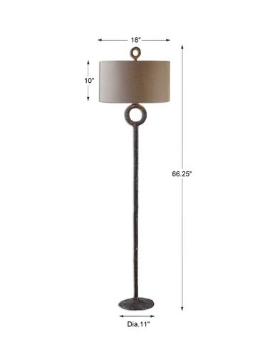 Rustic Hammered Cast Iron Textured Ring Floor Lamp 66 in Minimalist Bronze Metal - Picture 3 of 4