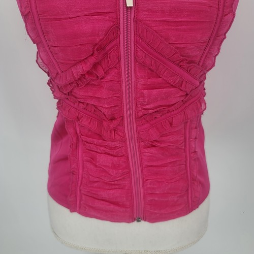 Eien Pink Corset Bustier Full Front Zip Satin Ruffle Strapless Size Small - Picture 4 of 7