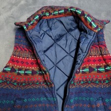 Vtg 80s Riddles Youth Med Quilt Puffer Fair Isle Reversible Vest Jacket Winter