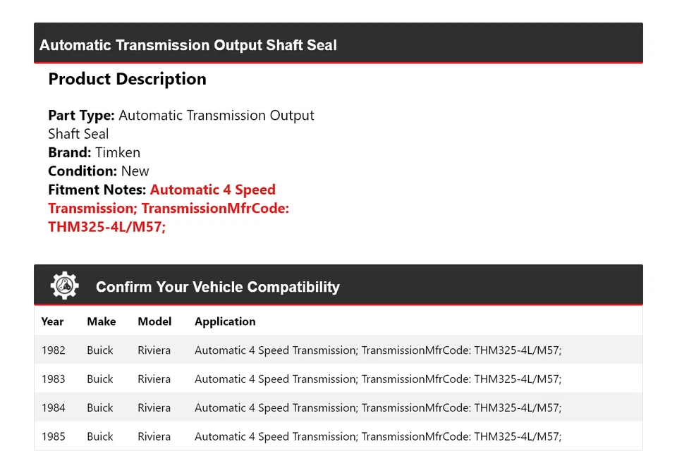 For 1982-1985 Buick Riviera Automatic Transmission Output Shaft Seal Timken 1983 - Image 2 of 4