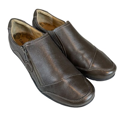 Taos Character Womens 9.5 Brown Leather Shoe Zip Casual Slip On