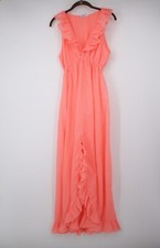 Eve Stillman Nightgown Size Small Peach Nylon Sleeveless Ruffled Trim 90s VTG