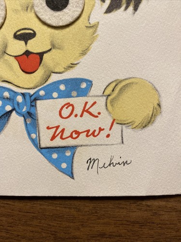 Vintage 1940s Get Well Soon Sick Injury Card Blackout Dog Puppy Sad & Happy P3C - Picture 10 of 20