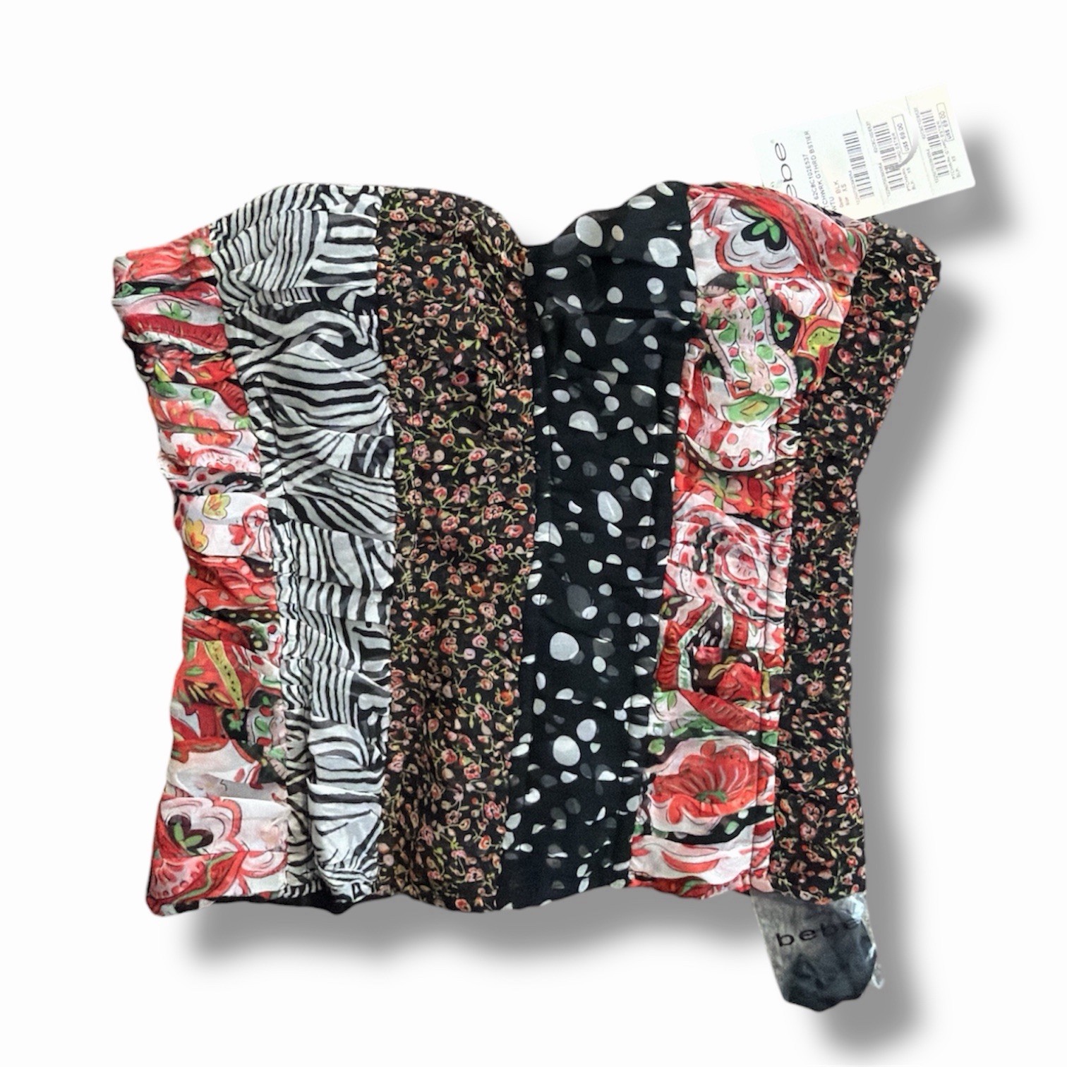 Deadstock Bebe Lace Back Silk Patchwork Bustier C… - image 1