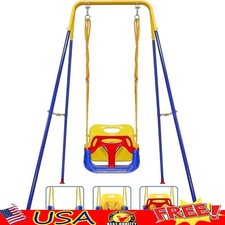 3-in-1 Toddler Swing Indoor Outdoor Baby Swing W/ Safety Belt Folding Frame Blue