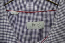 Eton Contemporary Shirt Men 17 43 Purple Gingham Dress Long Sleeve Spread Collar