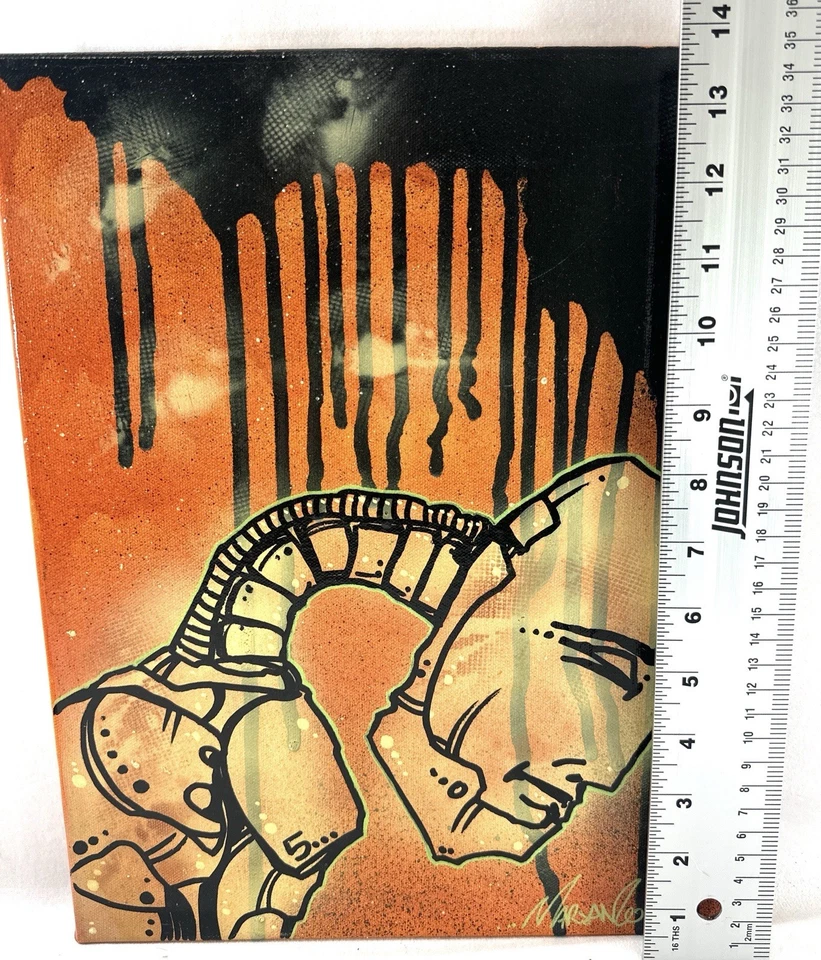 Figura Robot Pintura Acrílica Original Matt Marsango 11x14 Lienzo Firmado Foto 4 de 4