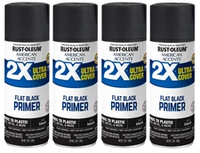 (4 pack) Black Primer Rust-Oleum American Accents 2X Ultra Cover Flat Spray-12oz