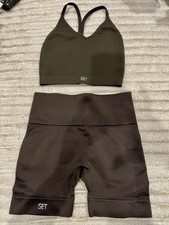 Women s SET Active Sports Bra and shorts Set - Brown Size small NEW