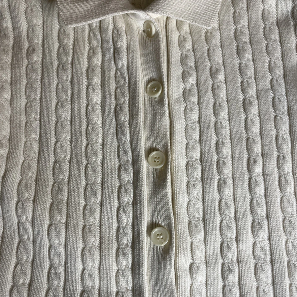WOMENS DENIM & CO. WHITE IVORY CABLE KNIT COLLARED CARDIGAN SWEATER L  - Image 4 of 4