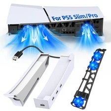 Horizontal Stand & Cooling Fan for PS5 Pro/Slim Console, Auto Fan Speed by Te...