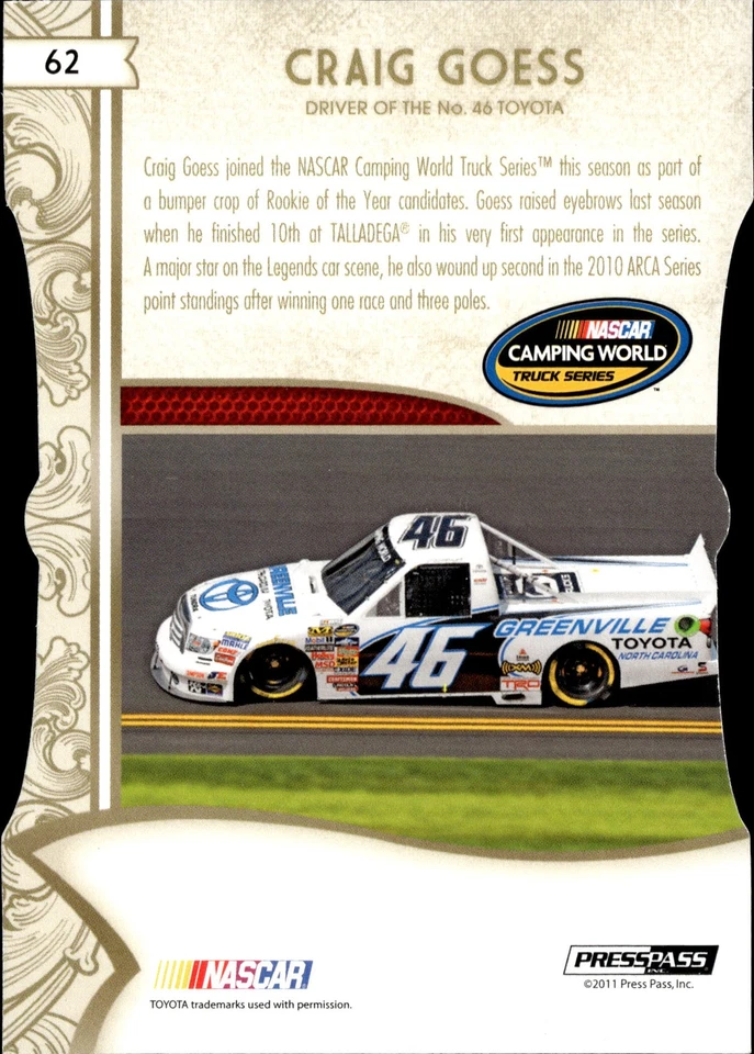 2011 Press Pass Fanfare #62 Craig Goess Holofoil Die Cuts - Image 2 of 2