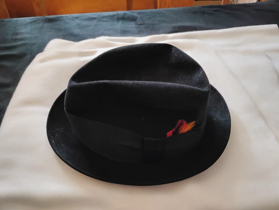 Vintage Knox New York Comet 4 Fedora Hat 30s-40s Era Grosgrain Band Feather Sz 7 - Image 2 of 4