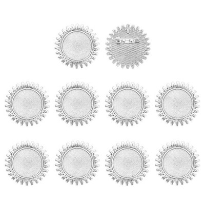 10 Stck. 25 mm Cabochon Brosche Tabletts runde Stifte, Sonnenblumenstil, silber