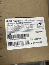 1 Case- 200 EA- Plastipak Disposable 3ml Syringe NO Needle Luer-Lok Tip