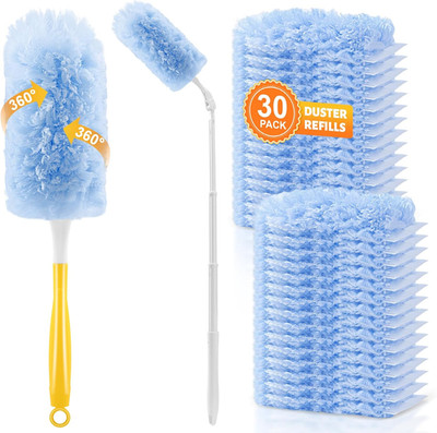 30-Pack Heavy Duty Duster Refills Compatible with Swiffer, 3FT Extendable Handle