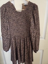 Pre-Owned American Eagle M Leopard Print Smocked Bodice Long Sleeve Dress