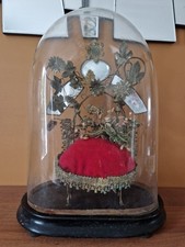 Ancien globe de mariée XIX Napoléon III avec coussin et miroirs en laiton