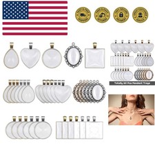 60Pcs Pendant Trays, Bezel Pendant Trays Blanks with Glass Cabochons for Pend...