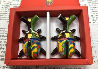 Japanese Ceramic Jimmy Onishi Collection Rhinoceros Beetle 2Set