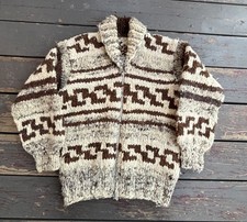 VINTAGE 50S 60S COWICHAN WOOL SWEATER JACKET ZIP UP 19  x 24  HEAVYWEIGHT WOOL  