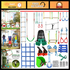 Kids Ninja Warrior Obstacle Course - 50ft Slackline Kit with 10 Accessories, Swi