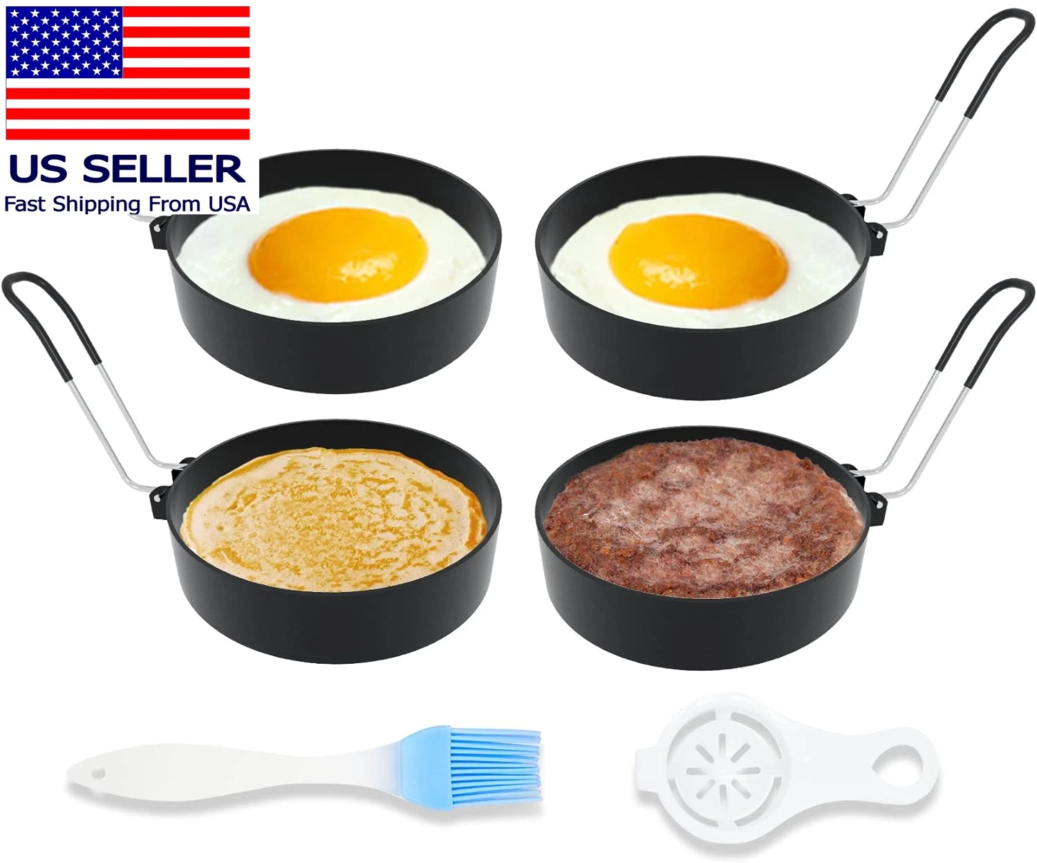 Stainless Steel Egg Rings for Frying Eggs（4 Pack） - 3.5" round Non Stick Griddle