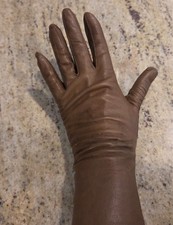 Vintage Womens Size M Brown Soft Leather 10.5" Long Gloves Italy