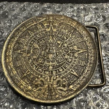 Vintage Aztec Sun Dial Belt Buckle E-48 Bergamot Brass Works